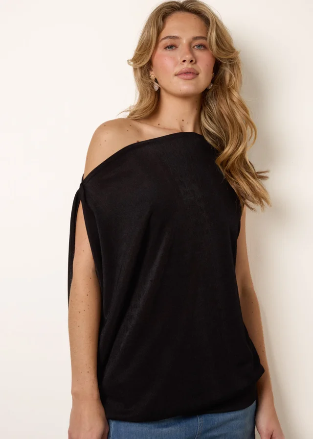 Blue Vanilla Black Deep Band Slinky Oversize Tunic Top