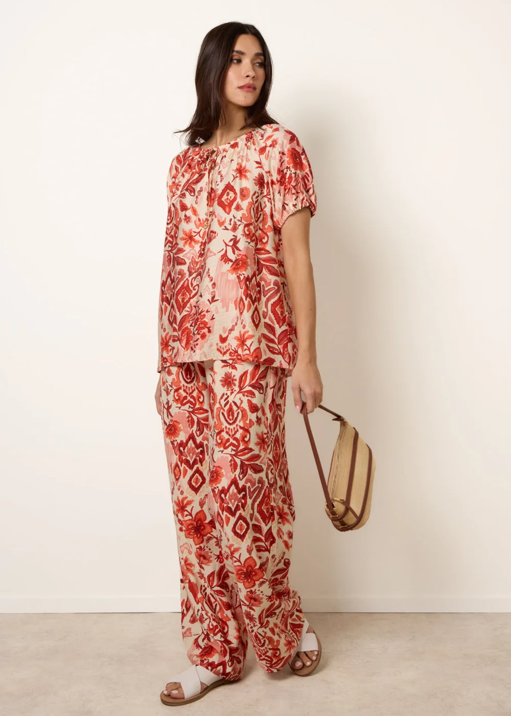 Blue Vanilla Orange Watercolour Floral Print Elasticated Sleeve Top - L Image 4
