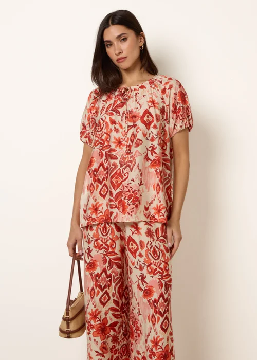 Blue Vanilla Orange Watercolour Floral Print Elasticated Sleeve Top - L Image 2