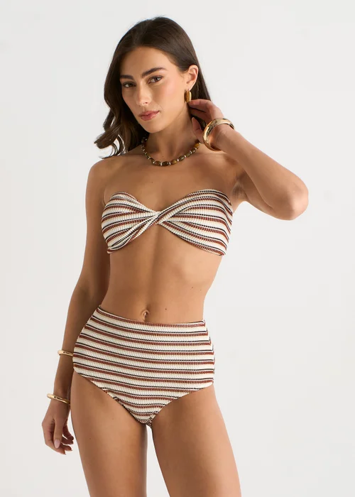 Gini London Brown Textured Twist front Halter Bikini Top - 12 Image 4