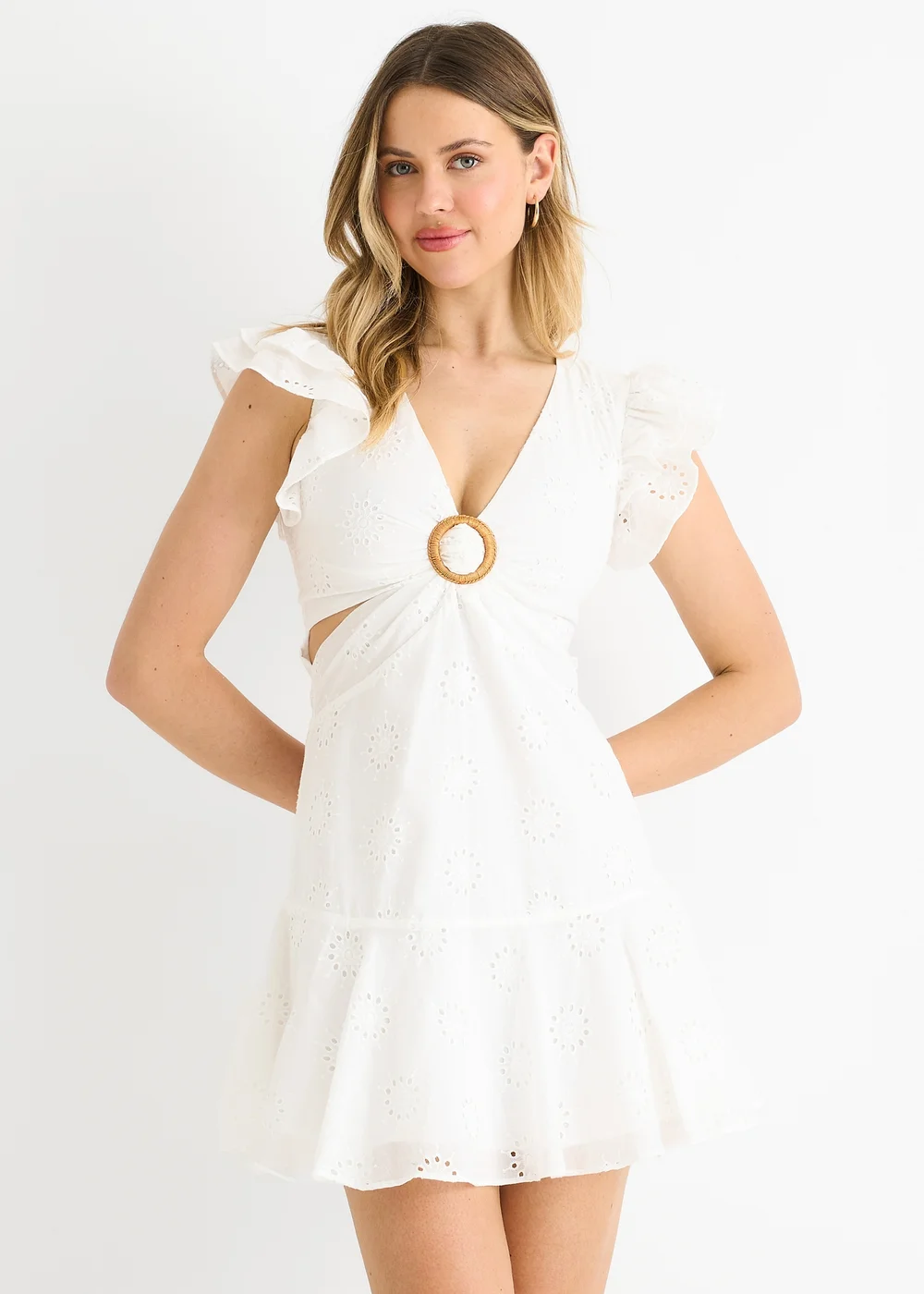 Gini London Cotton Cutout Broderie Mini Dress - 16 Image 3