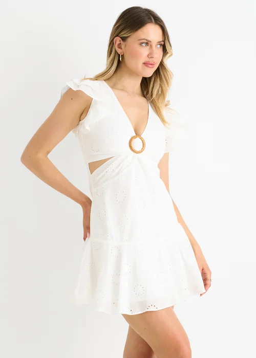 Gini London Cotton Cutout Broderie Mini Dress - 16 Image 4