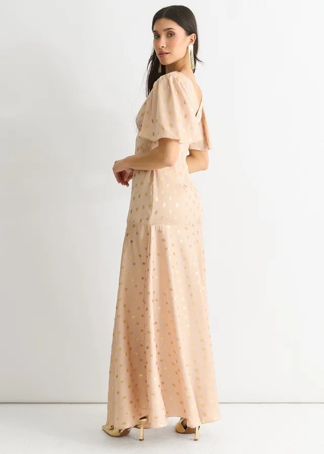 Gini London Stone Angel Sleeves Foil Pattern Maxi Dress