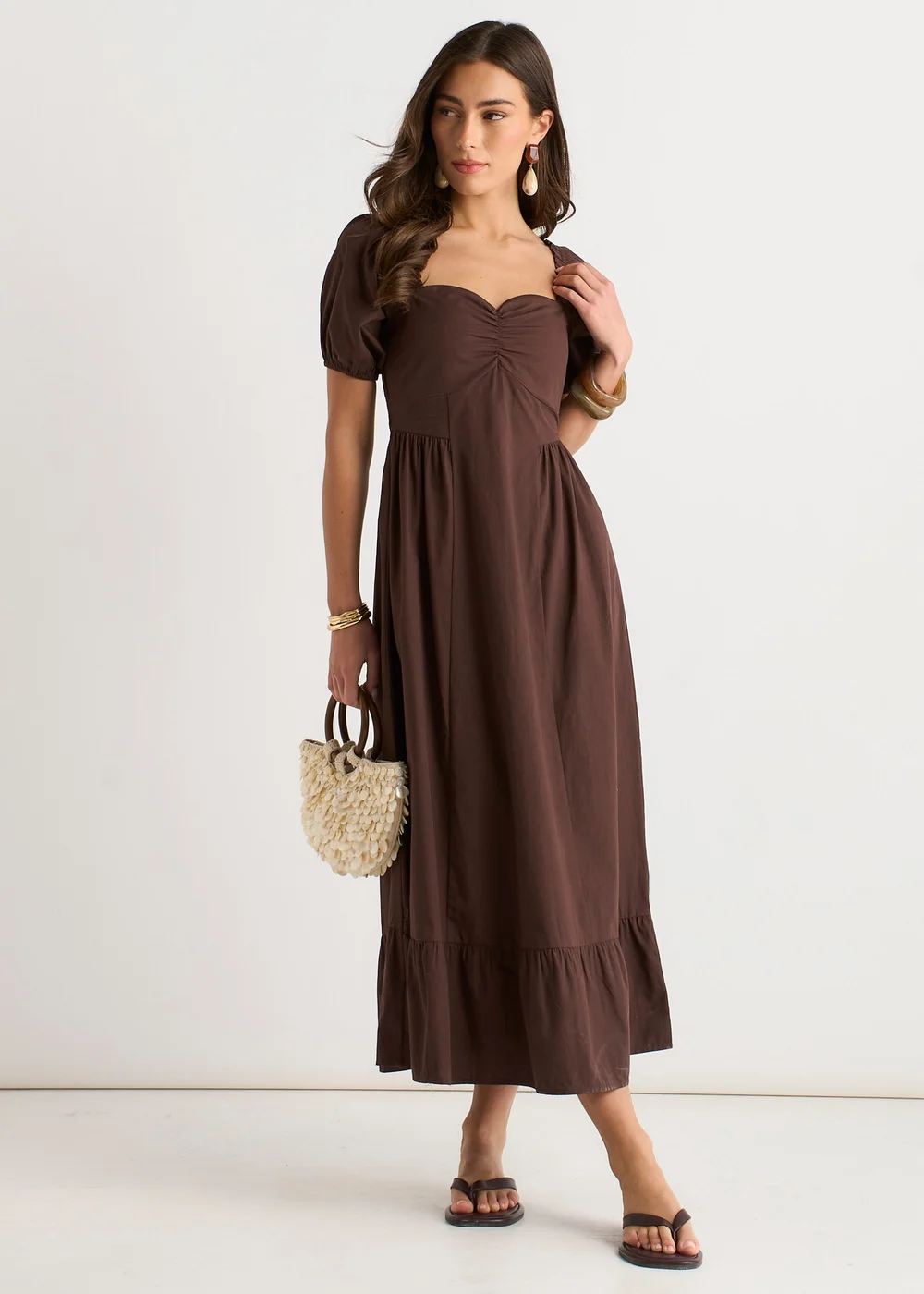 Gini London Brown Gypsy Puff Sleeves Midaxi Dress - 8 Image 1
