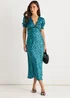 Gini London Green Floral Lace Trim V Neck Midi Dress - 8 Image 1