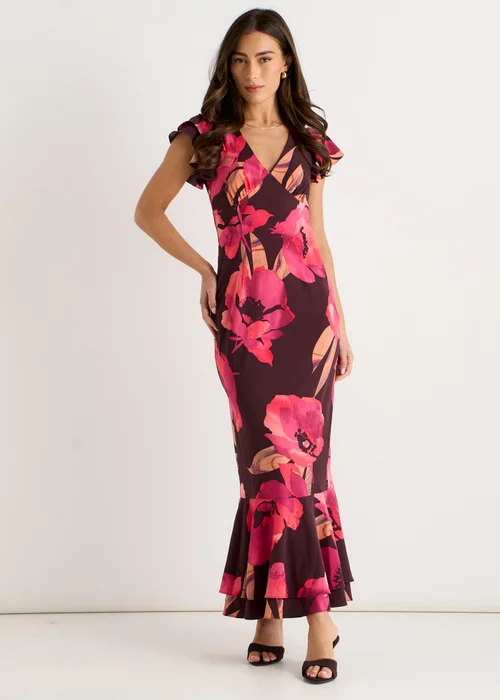 Gini London Brown Ruffle Sleeve Floral Maxi Dress - 14 Image 1