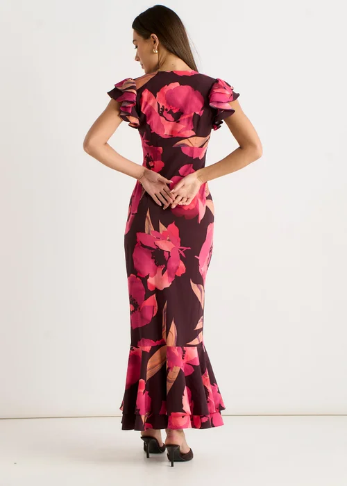 Gini London Brown Ruffle Sleeve Floral Maxi Dress - 14 Image 2
