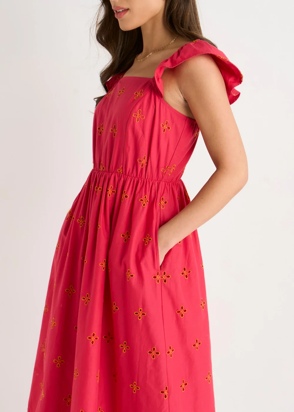 Gini London Pink Ruffle Sleeves Broderie Sun Dress - 8 Image 3