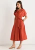 Gini London Rust Cotton Button Through Belted Shirt Dress - 12 Image 4