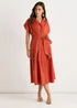Gini London Rust Cotton Button Through Belted Shirt Dress - 12 Image 1