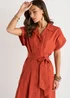 Gini London Rust Cotton Button Through Belted Shirt Dress - 12 Image 3