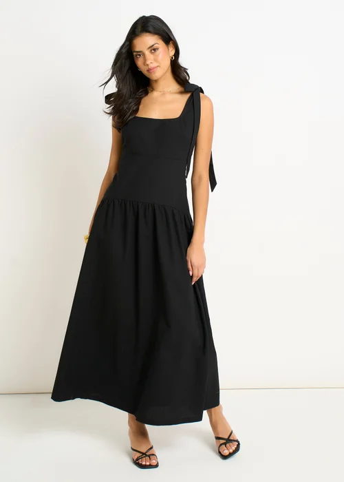 Gini London Black Linen Mix Drop Waist Midi Dress - 10 Image 2