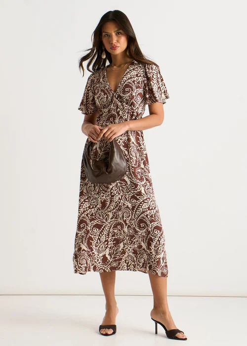 Gini London Chocolate Paisley Print Ruffle Midi Dress - 12 Image 4