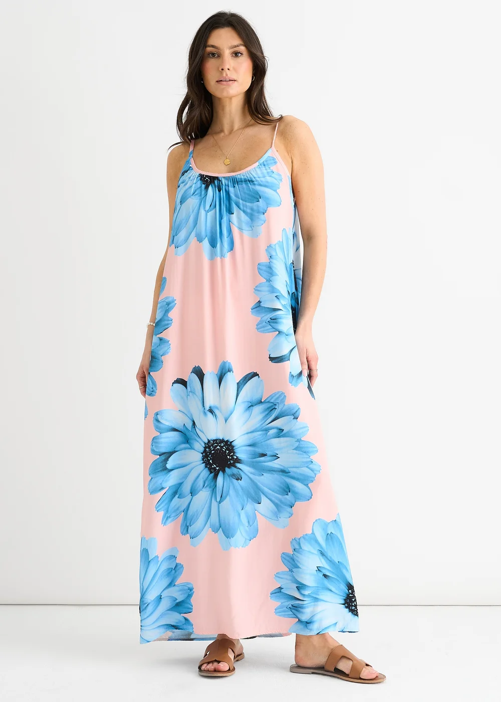 Gini London Blush Strappy Floral Viscose Oversized Dress - M/L Image 1