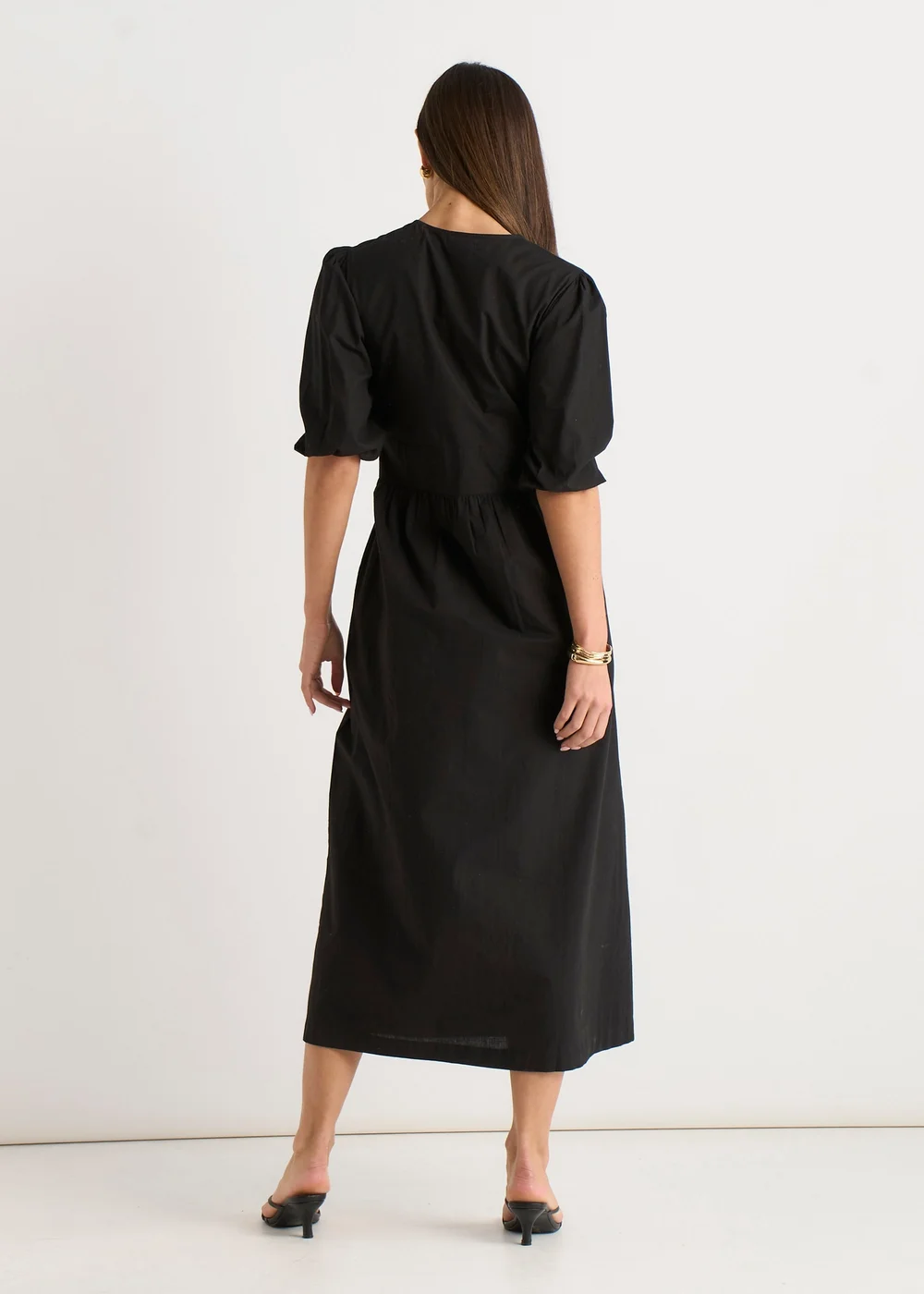 Gini London Black Puff Sleeve Cotton Embroidered Midi Dress - 16 Image 2