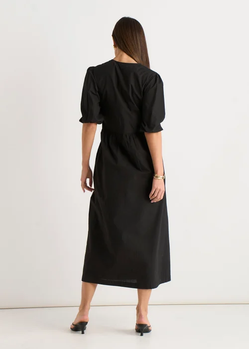 Gini London Black Puff Sleeve Cotton Embroidered Midi Dress - 16 Image 2