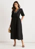 Gini London Black Puff Sleeve Cotton Embroidered Midi Dress - 16 Image 1