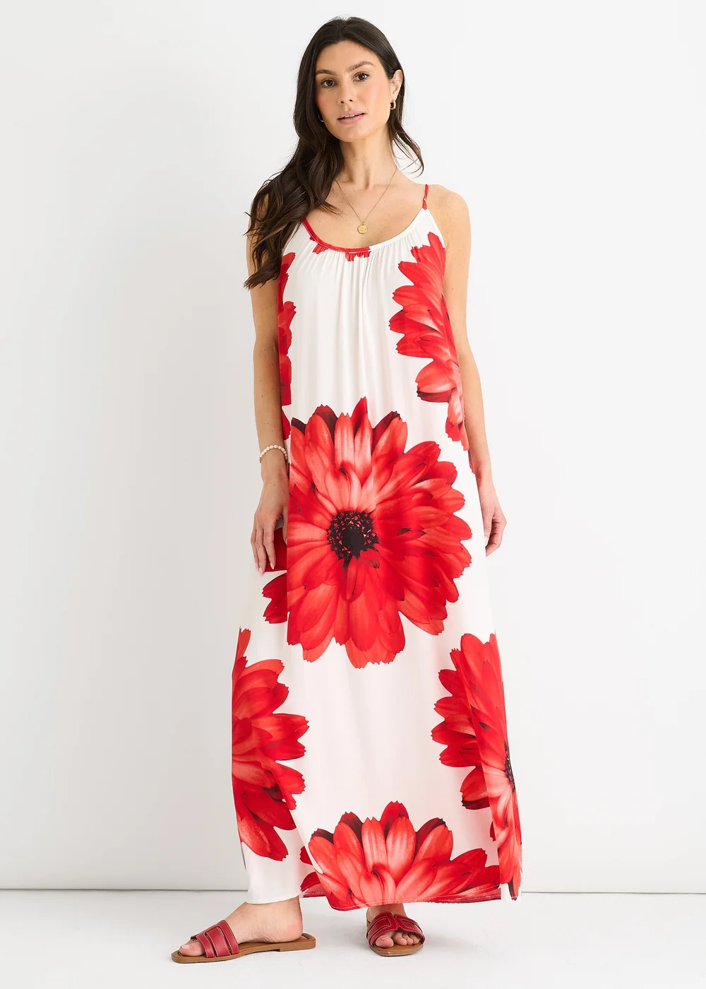 Gini London White Strappy Floral Viscose Oversized Dress - S/M Image 1