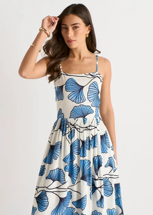 Gini London Blue Floral Linen Mix Cami Dress - 8 Image 3