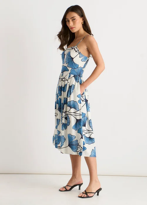 Gini London Blue Floral Linen Mix Cami Dress - 8 Image 4
