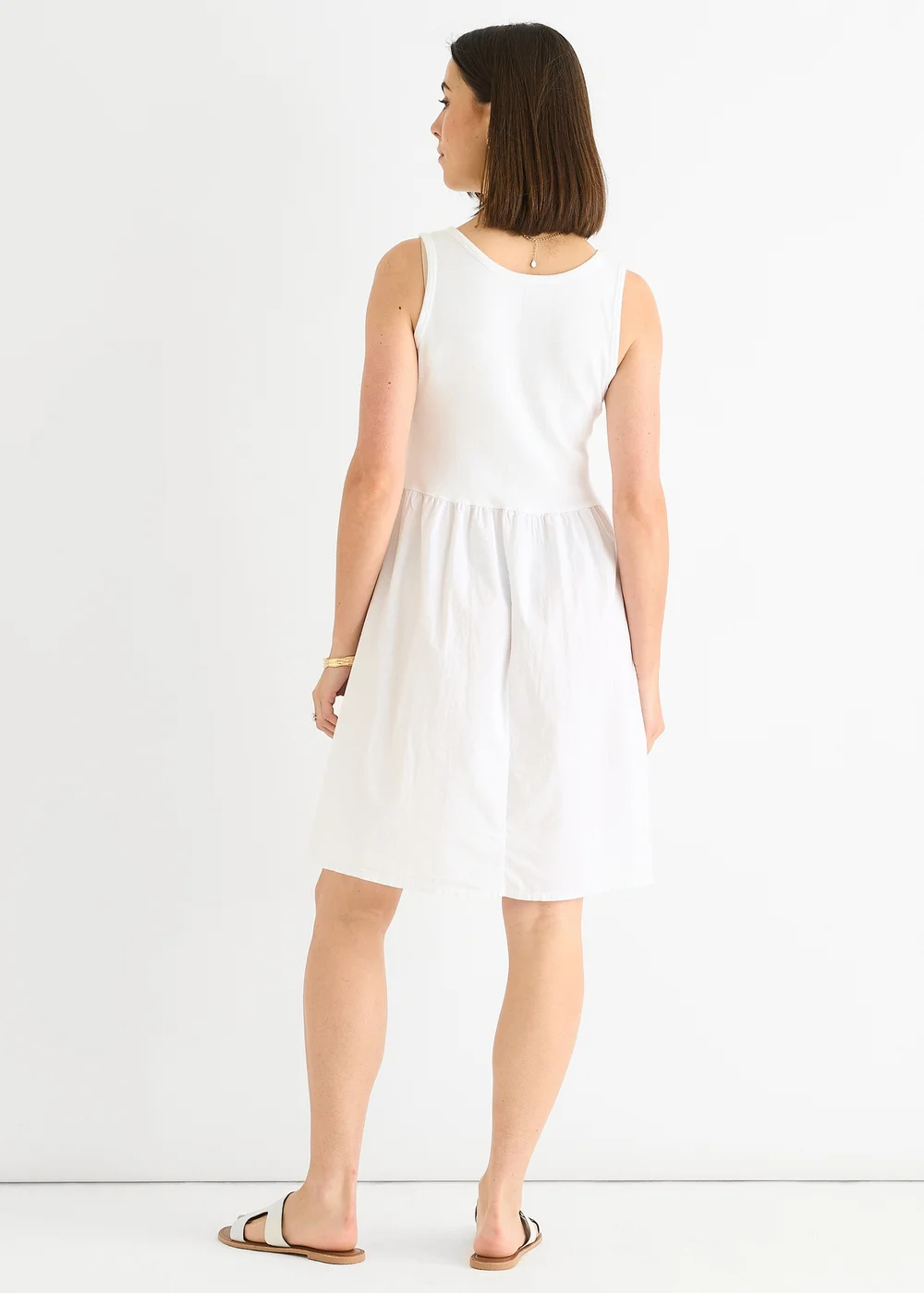 Gini London White Cotton Rib Top Skater Mini Dress - L/XL Image 2