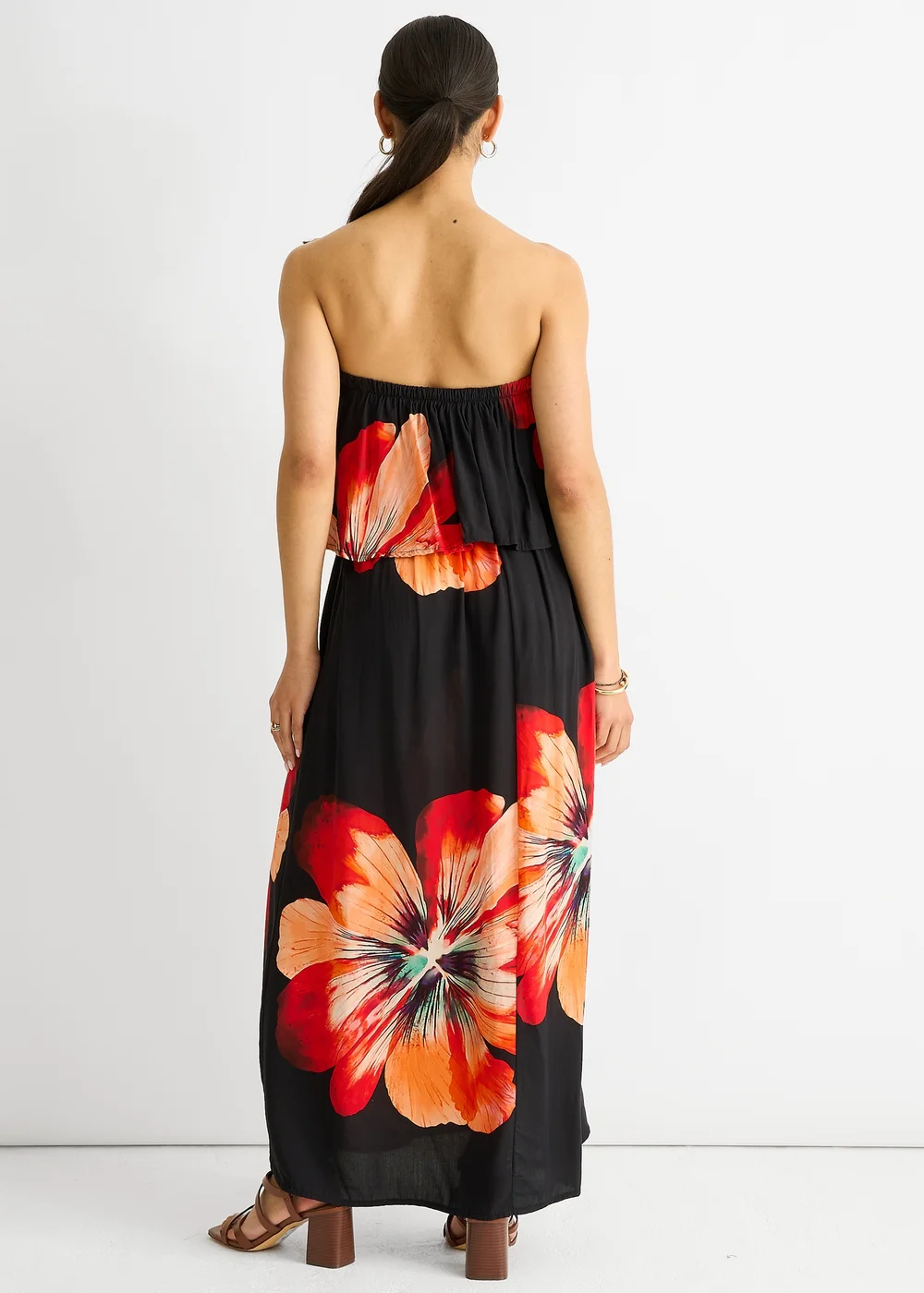 Gini London Black Bardot Ruffle Slit Viscose Midi Dress - M/L Image 2