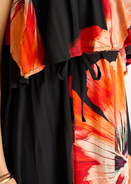 Gini London Black Bardot Ruffle Slit Viscose Midi Dress - M/L Image 3