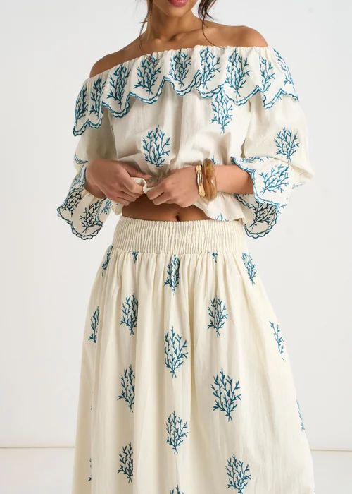Gini London Marshmallow Cotton Embroidered Skater Maxi Skirt - 14 Image 4