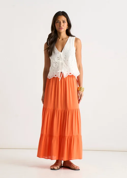 Gini London Orange Viscose Tiered Skater Maxi Skirt - 14 Image 1