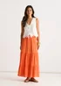 Gini London Orange Viscose Tiered Skater Maxi Skirt - 14 Image 1
