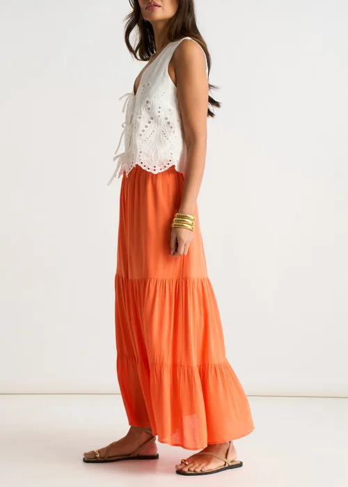 Gini London Orange Viscose Tiered Skater Maxi Skirt - 14 Image 4