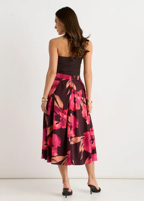 Gini London Brown Large Floral Box Pleat Midi Skirt - 12 Image 2