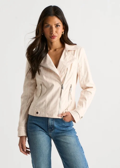 Gini London Beige Corduroy Biker Zip Up Jacket - 12 Image 1