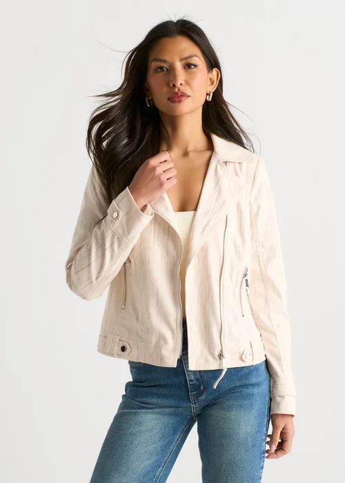 Gini London Beige Corduroy Biker Zip Up Jacket - 12 Image 3