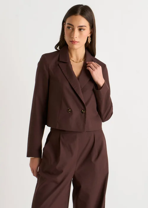 Gini London Brown Double Breasted Linen Jacket - 16 Image 3