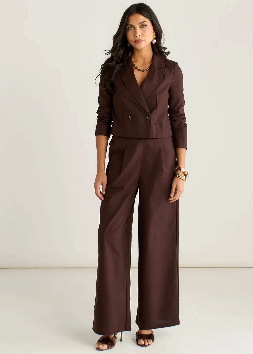 Gini London Brown Double Breasted Linen Jacket - 16 Image 1