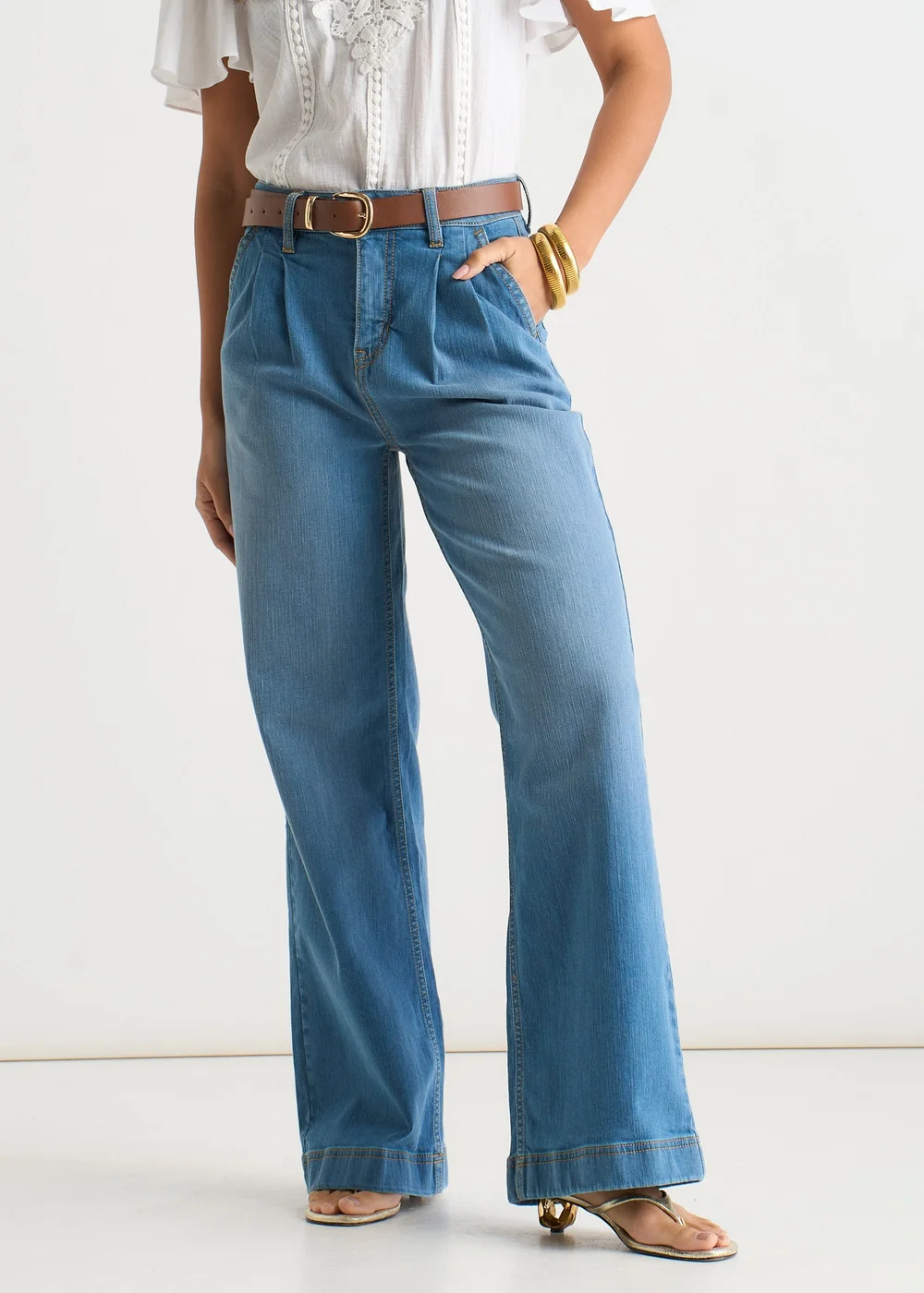 Gini London Blue Pleat Wide Leg Jean - 16 Image 3