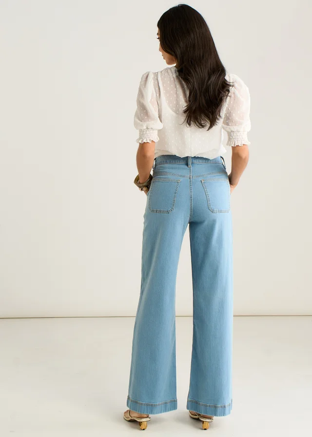 Gini London Light Blue Pleat Wide Leg Jean