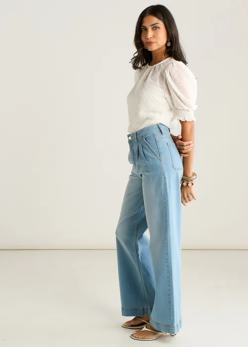 Gini London Light Blue Pleat Wide Leg Jean - 16 Image 4