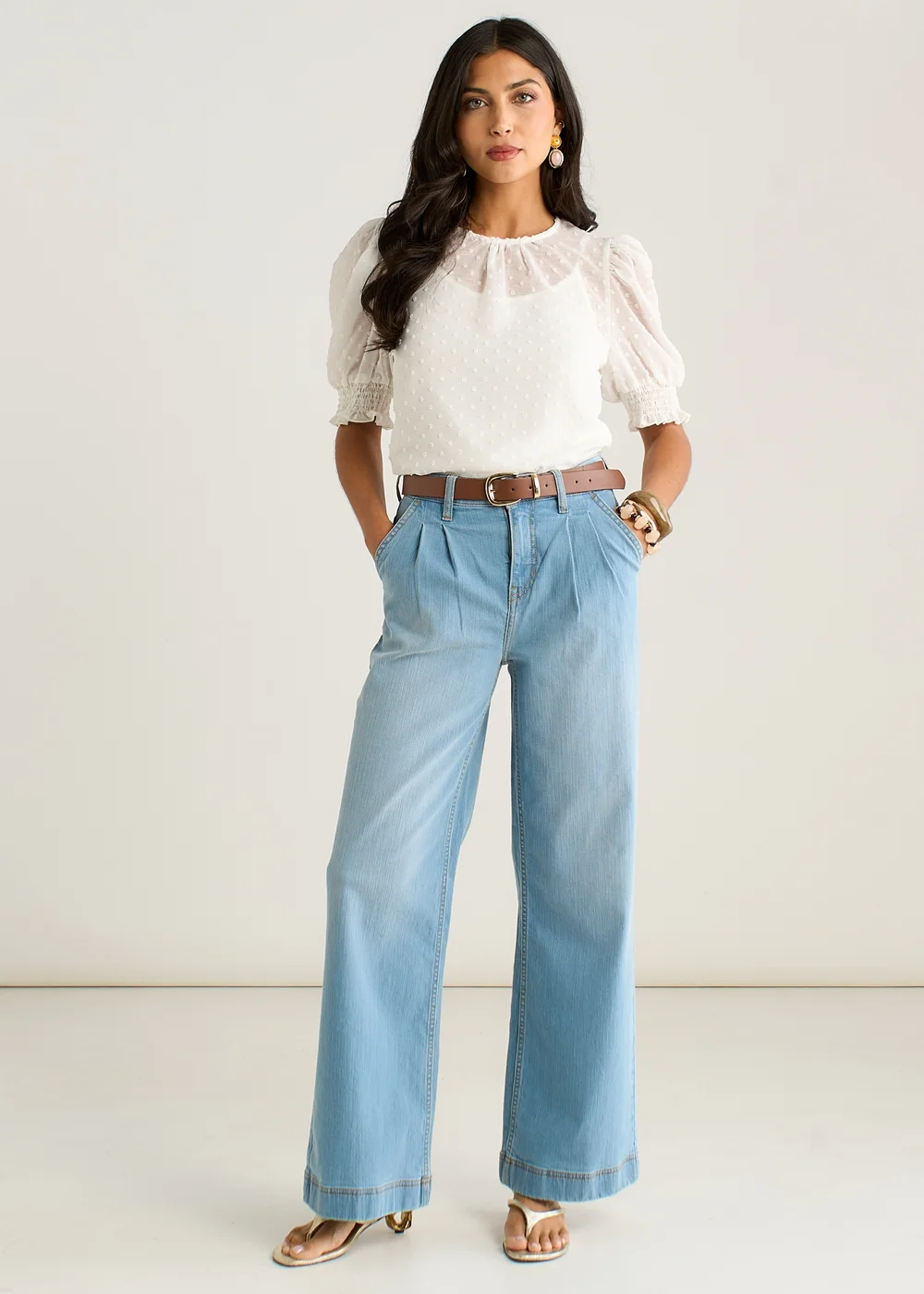 Gini London Light Blue Pleat Wide Leg Jean - 16 Image 1
