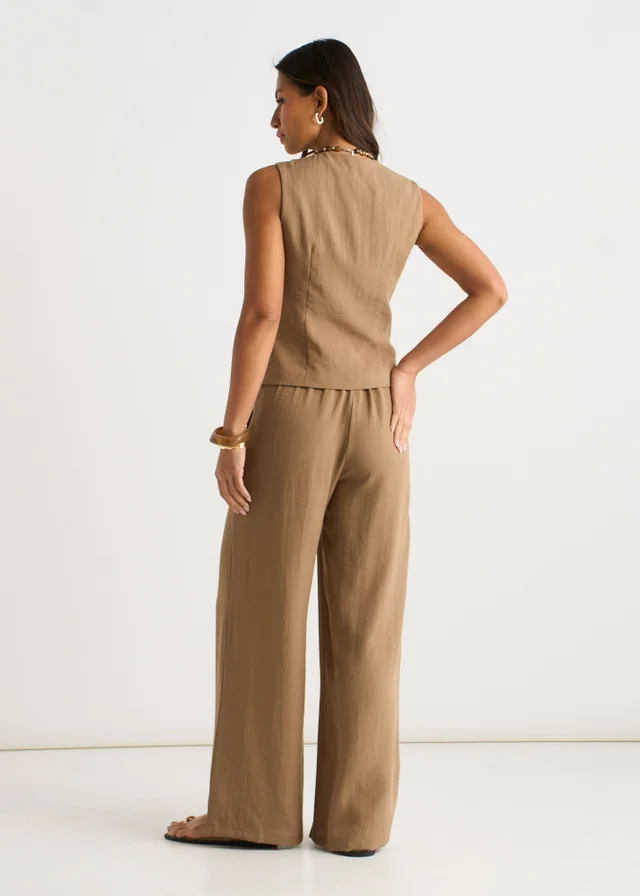 Gini London Camel Button Through Tailored Waistcoat