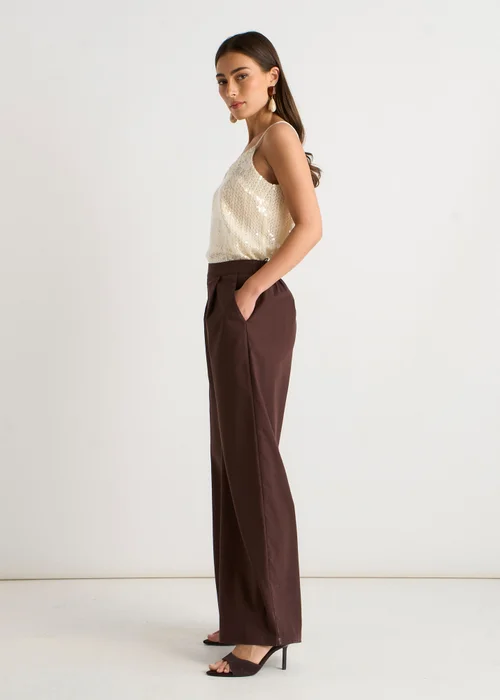 Gini London Brown Linen Mix Wide Leg Trouser - 14 Image 3