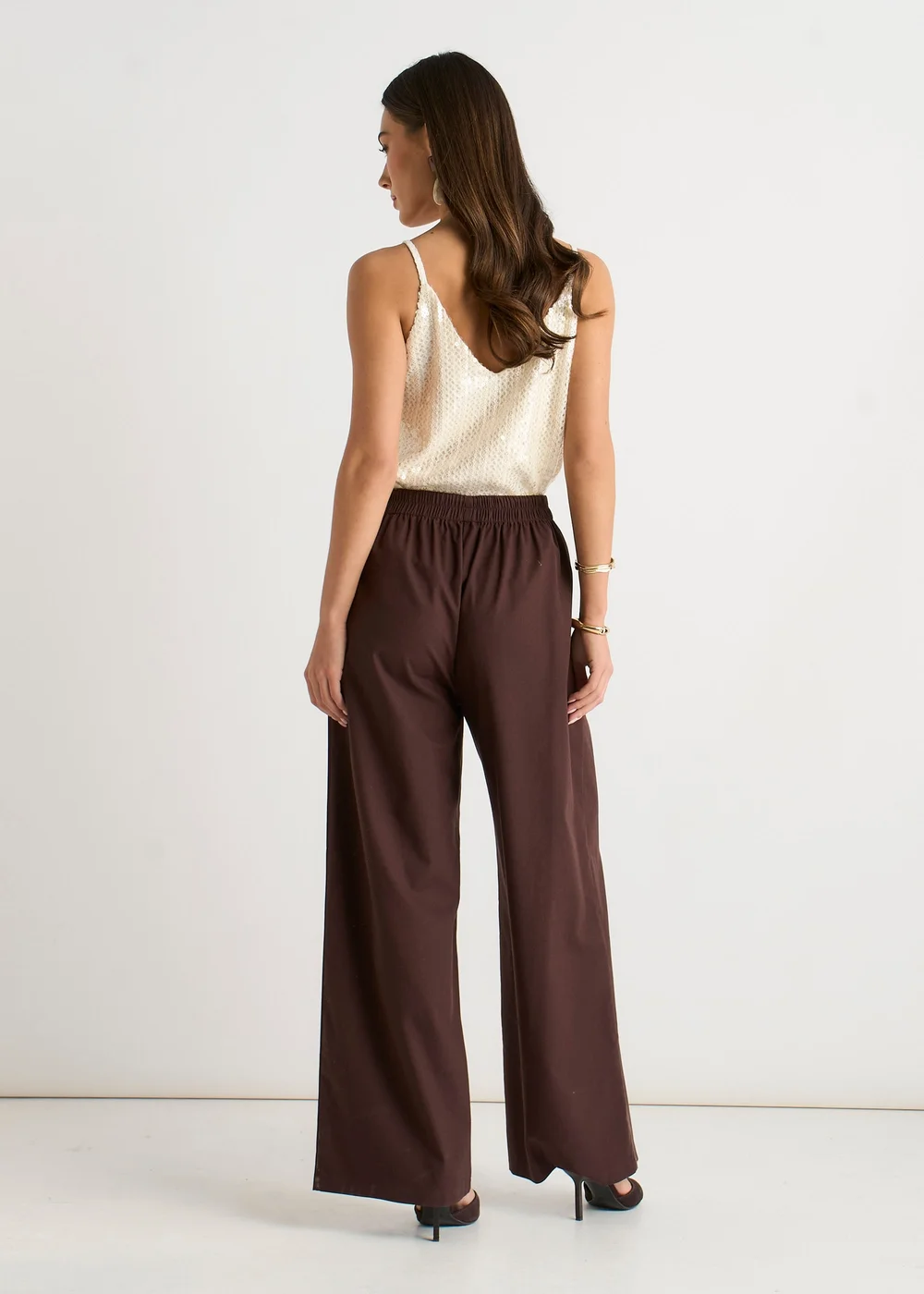 Gini London Brown Linen Mix Wide Leg Trouser - 14 Image 2