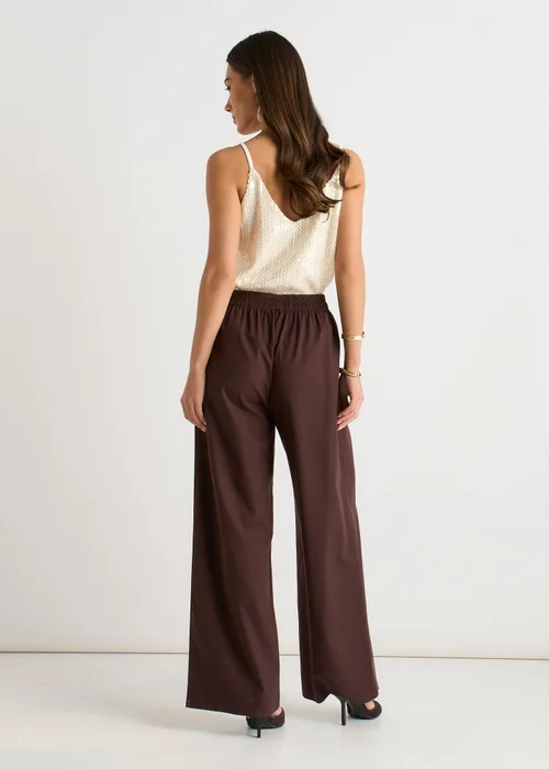 Gini London Brown Linen Mix Wide Leg Trouser - 14 Image 2