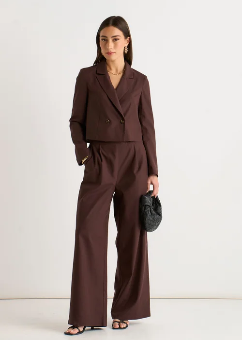 Gini London Brown Linen Mix Wide Leg Trouser - 14 Image 1