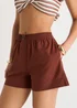 Gini London Chocolate Linen Mix Elasticated Waist Shorts - 8 Image 4