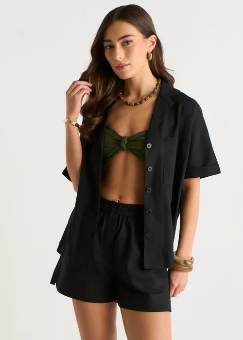 Gini London Black Linen Mix Elasticated Waist Shorts - 10 Image 4