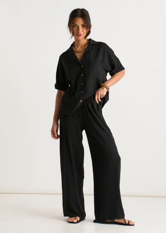 Gini London Black Air Flow Oversized Shirt Top