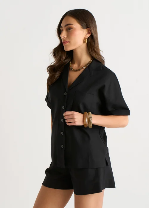 Gini London Black Linen Mix Oversized Button Through Shirt - 16 Image 4
