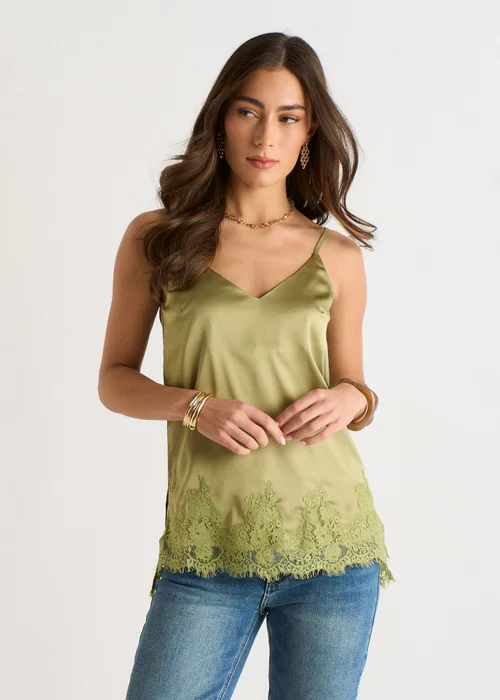 Gini London Khaki Lace Trim Satin Cami Top - 16 Image 3